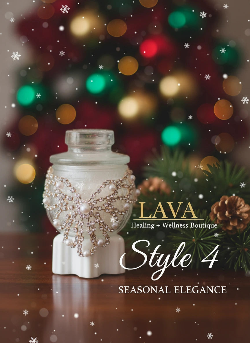 Pearl and cubic embellished glass jar with a festive background