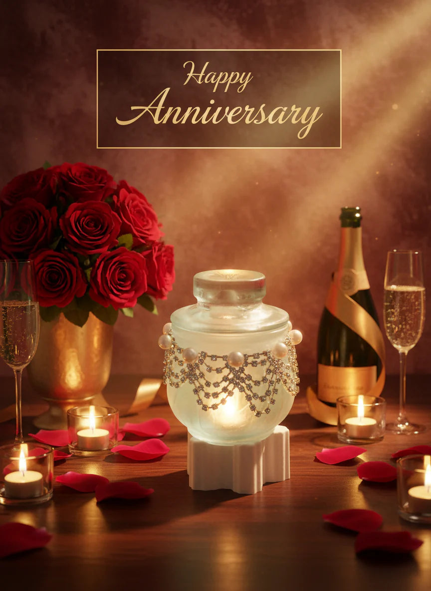 Romantic setting with candles, roses for celebration.